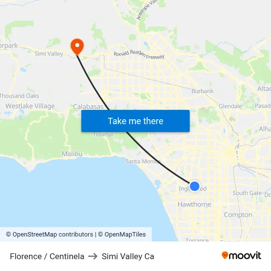 Florence / Centinela to Simi Valley Ca map