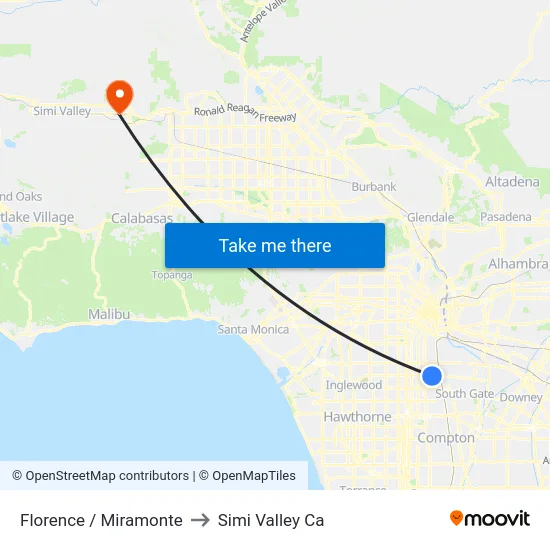 Florence / Miramonte to Simi Valley Ca map