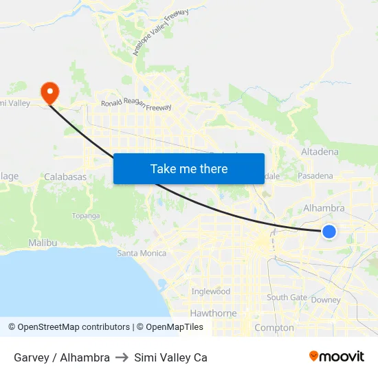 Garvey / Alhambra to Simi Valley Ca map