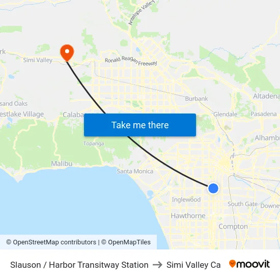 Slauson / Harbor Transitway Station to Simi Valley Ca map