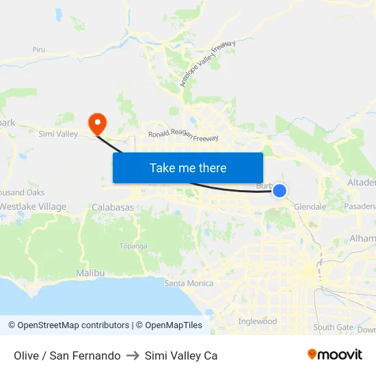 Olive / San Fernando to Simi Valley Ca map