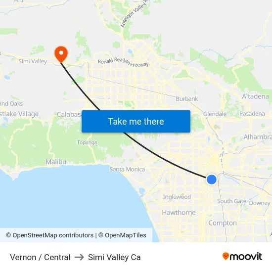 Vernon / Central to Simi Valley Ca map