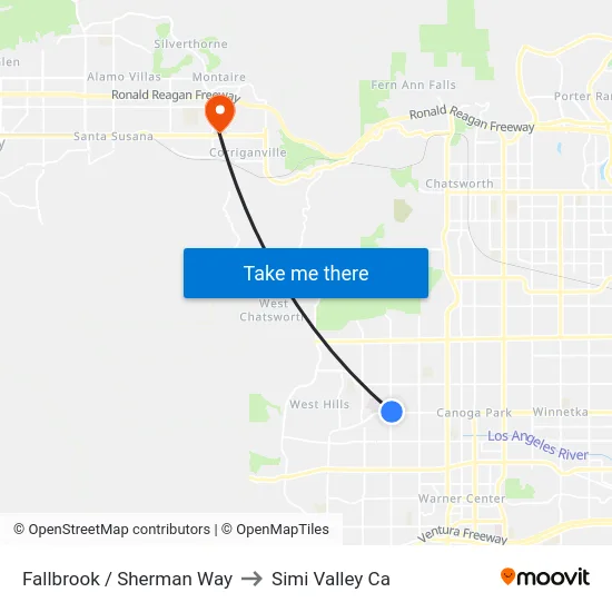 Fallbrook / Sherman Way to Simi Valley Ca map