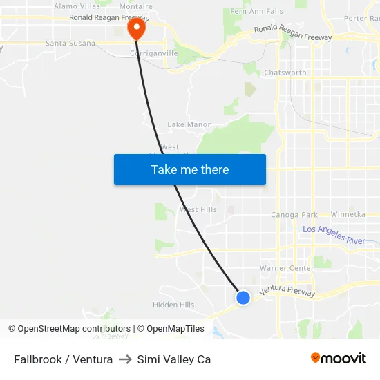 Fallbrook / Ventura to Simi Valley Ca map