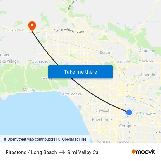Firestone / Long Beach to Simi Valley Ca map