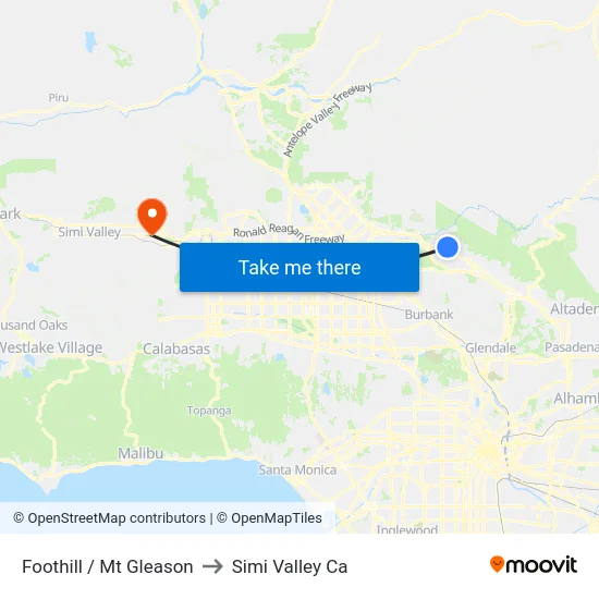Foothill / Mt Gleason to Simi Valley Ca map