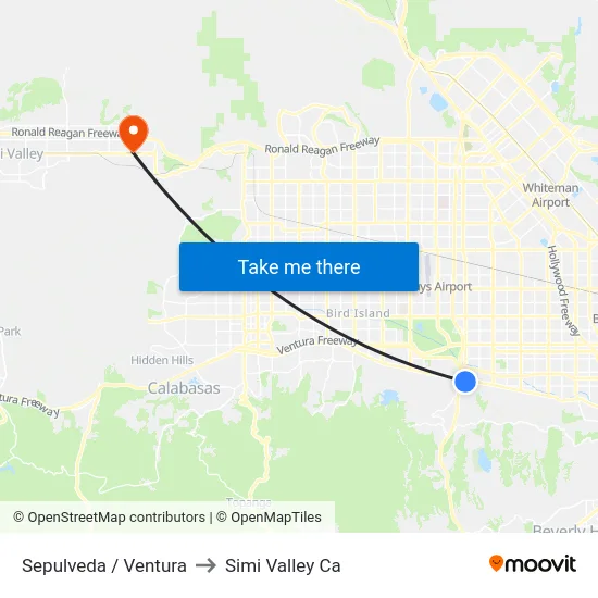 Sepulveda / Ventura to Simi Valley Ca map