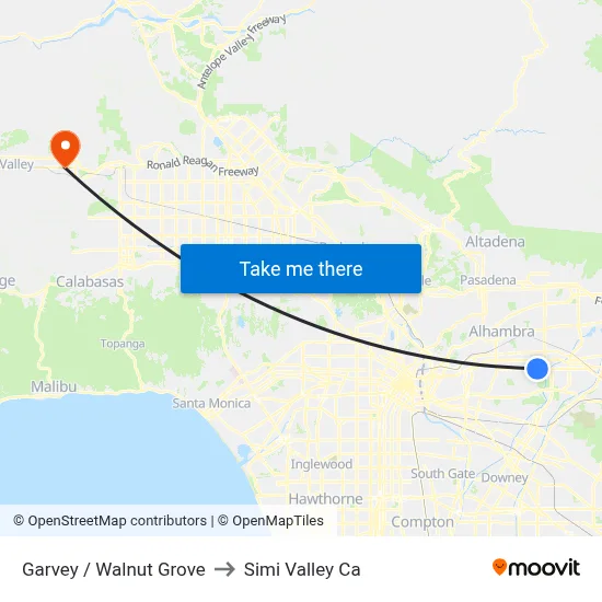 Garvey / Walnut Grove to Simi Valley Ca map
