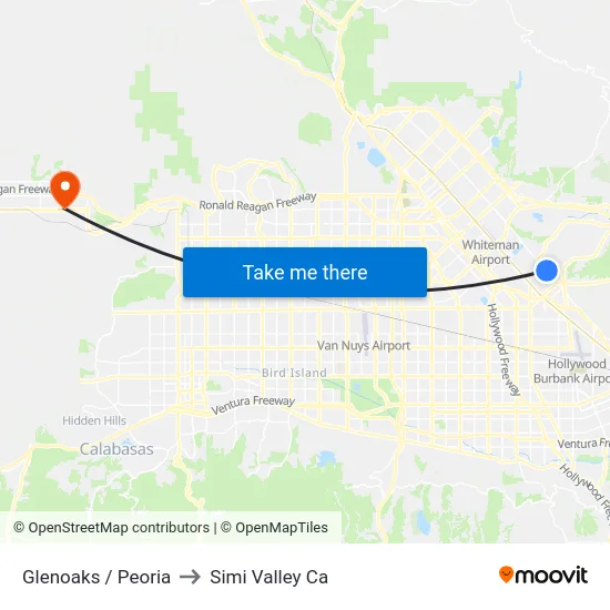 Glenoaks / Peoria to Simi Valley Ca map