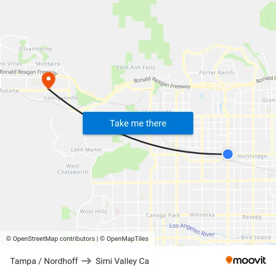 Tampa / Nordhoff to Simi Valley Ca map