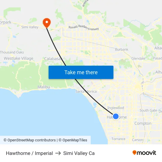 Hawthorne / Imperial to Simi Valley Ca map