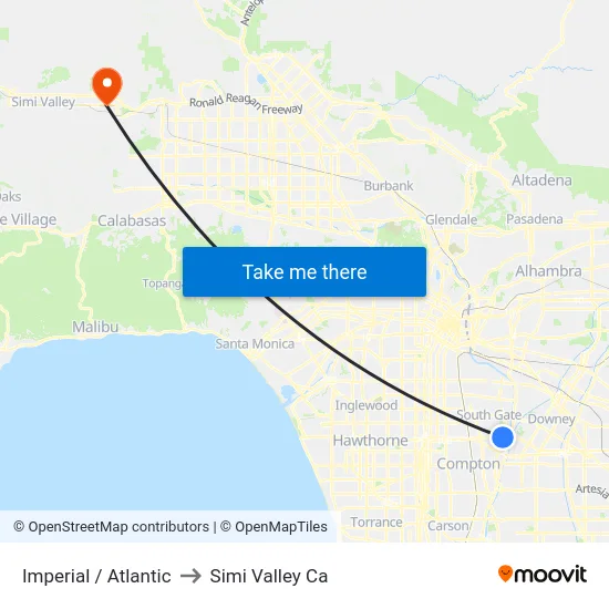 Imperial / Atlantic to Simi Valley Ca map