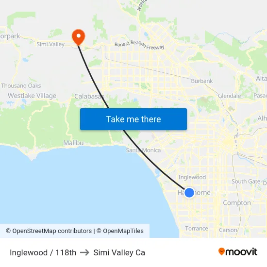 Inglewood / 118th to Simi Valley Ca map