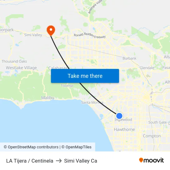 LA Tijera / Centinela to Simi Valley Ca map