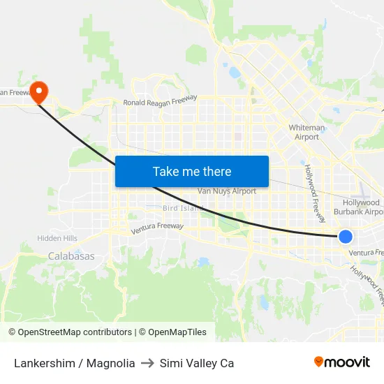 Lankershim / Magnolia to Simi Valley Ca map