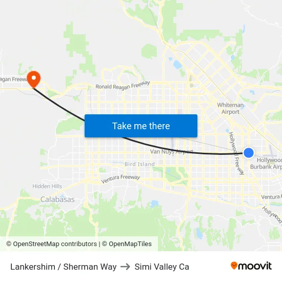 Lankershim / Sherman Way to Simi Valley Ca map