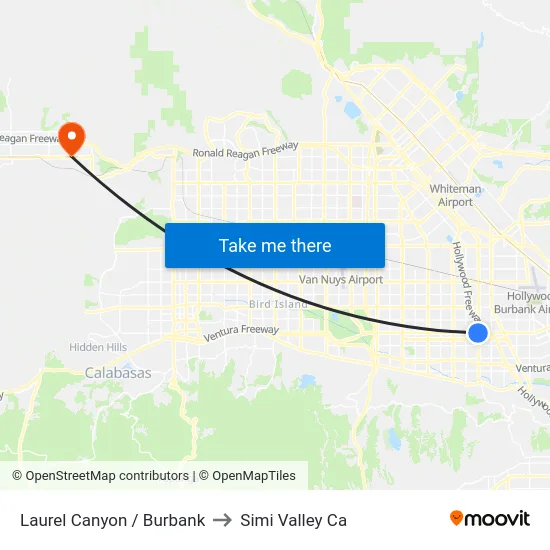 Laurel Canyon / Burbank to Simi Valley Ca map