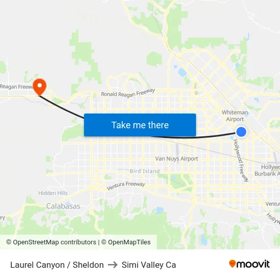 Laurel Canyon / Sheldon to Simi Valley Ca map