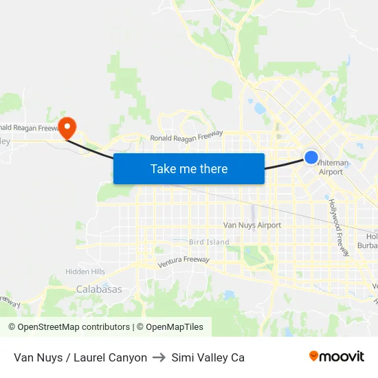 Van Nuys / Laurel Canyon to Simi Valley Ca map