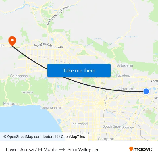 Lower Azusa / El Monte to Simi Valley Ca map