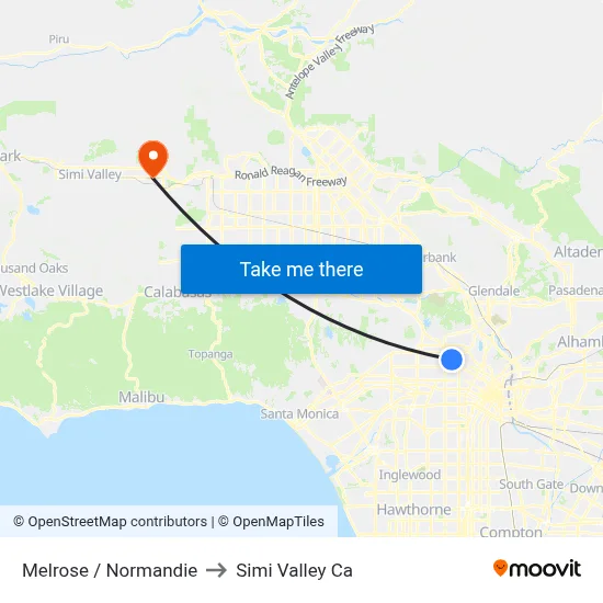 Melrose / Normandie to Simi Valley Ca map