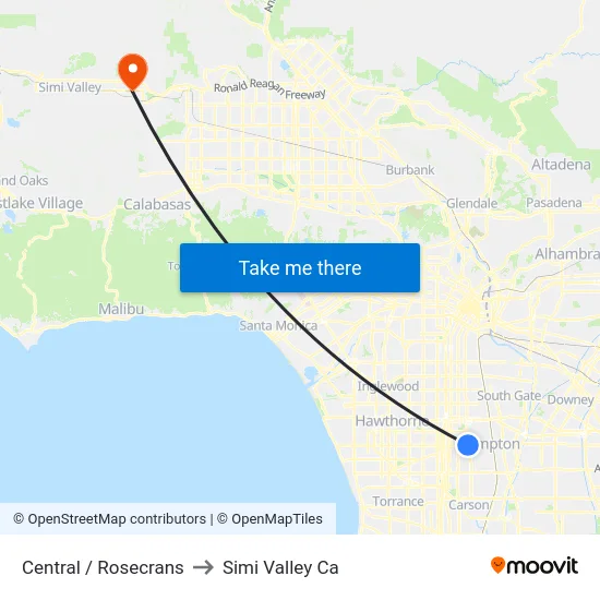 Central / Rosecrans to Simi Valley Ca map