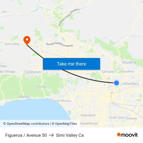Figueroa / Avenue 50 to Simi Valley Ca map