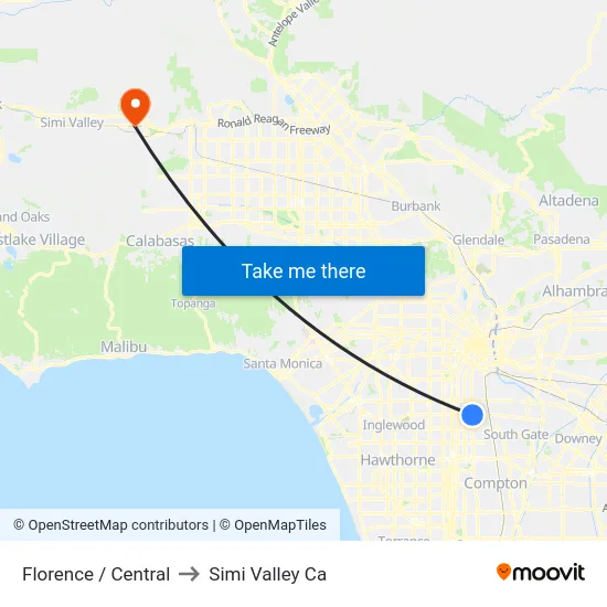 Florence / Central to Simi Valley Ca map