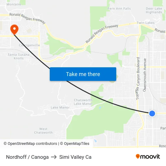 Nordhoff / Canoga to Simi Valley Ca map