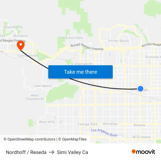 Nordhoff / Reseda to Simi Valley Ca map