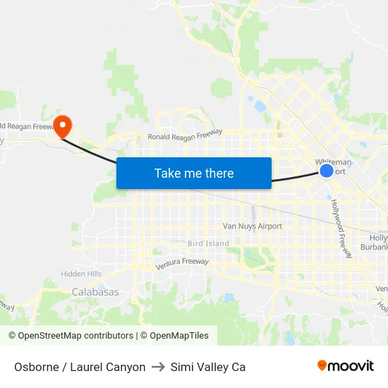 Osborne / Laurel Canyon to Simi Valley Ca map