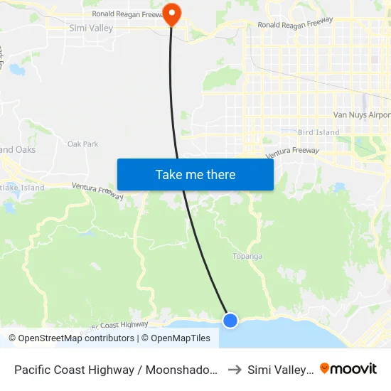 Pacific Coast Highway / Moonshadows Rest to Simi Valley Ca map