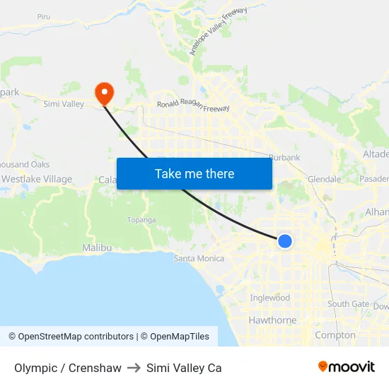 Olympic / Crenshaw to Simi Valley Ca map