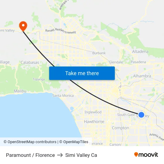 Paramount / Florence to Simi Valley Ca map