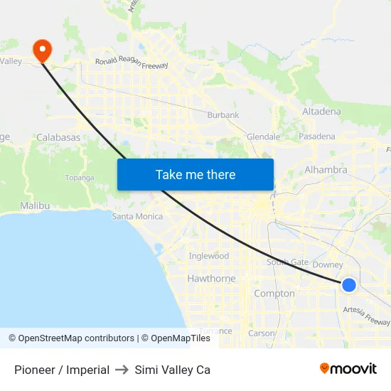 Pioneer / Imperial to Simi Valley Ca map