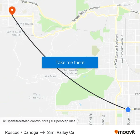 Roscoe / Canoga to Simi Valley Ca map