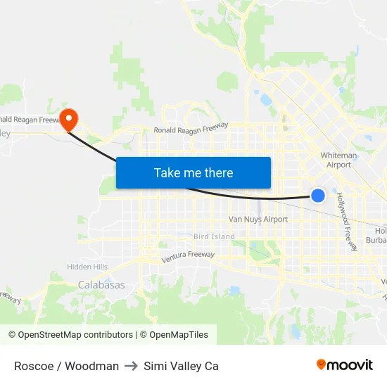 Roscoe / Woodman to Simi Valley Ca map
