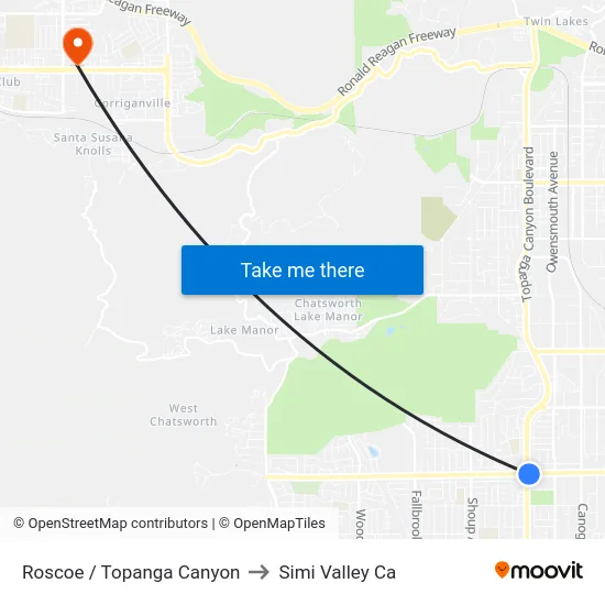 Roscoe / Topanga Canyon to Simi Valley Ca map