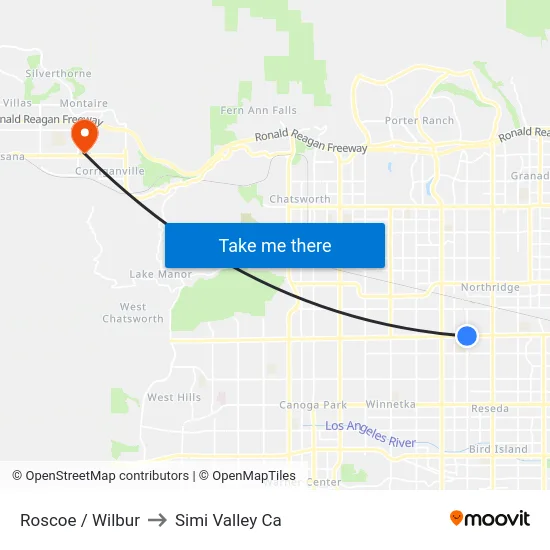 Roscoe / Wilbur to Simi Valley Ca map