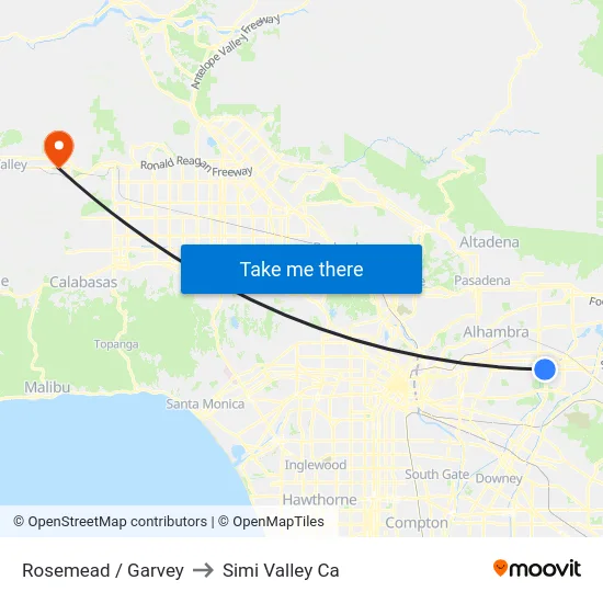 Rosemead / Garvey to Simi Valley Ca map