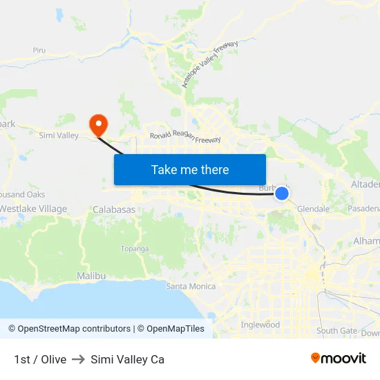 1st / Olive to Simi Valley Ca map