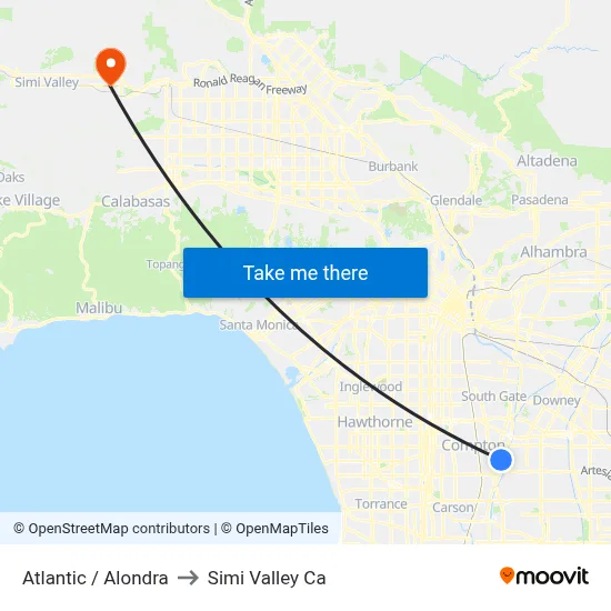 Atlantic / Alondra to Simi Valley Ca map