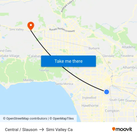 Central / Slauson to Simi Valley Ca map