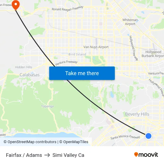 Fairfax / Adams to Simi Valley Ca map
