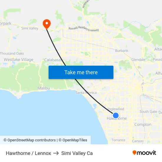 Hawthorne / Lennox to Simi Valley Ca map