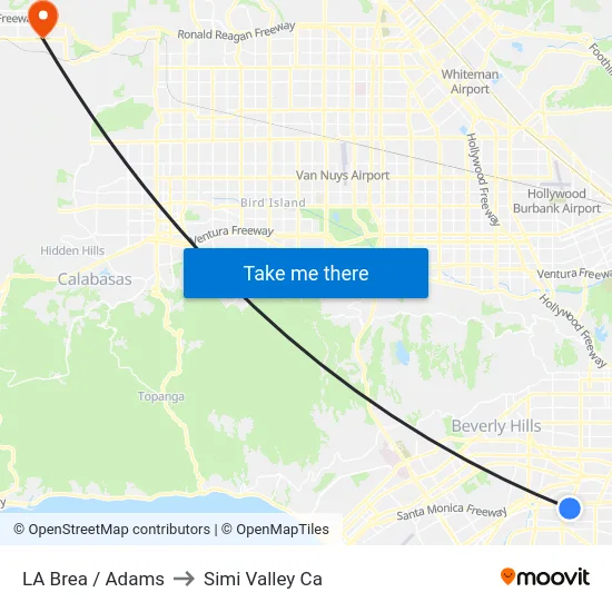LA Brea / Adams to Simi Valley Ca map