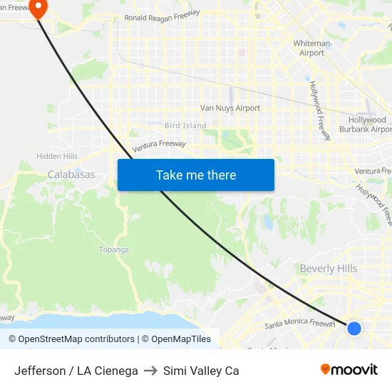 Jefferson / LA Cienega to Simi Valley Ca map