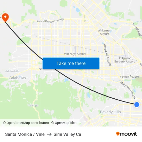 Santa Monica / Vine to Simi Valley Ca map