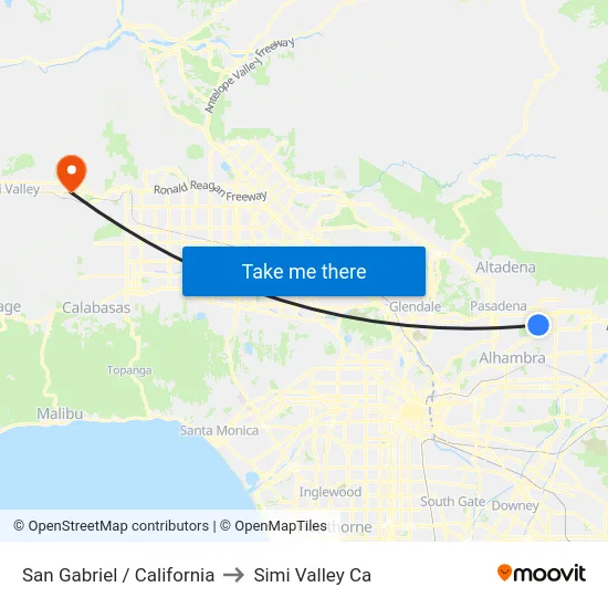 San Gabriel / California to Simi Valley Ca map