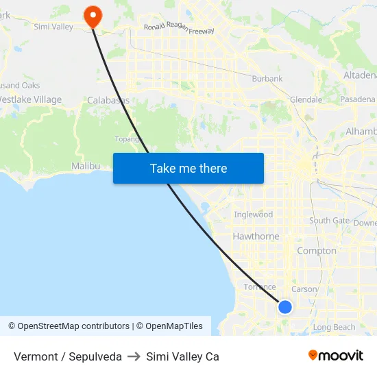 Vermont / Sepulveda to Simi Valley Ca map